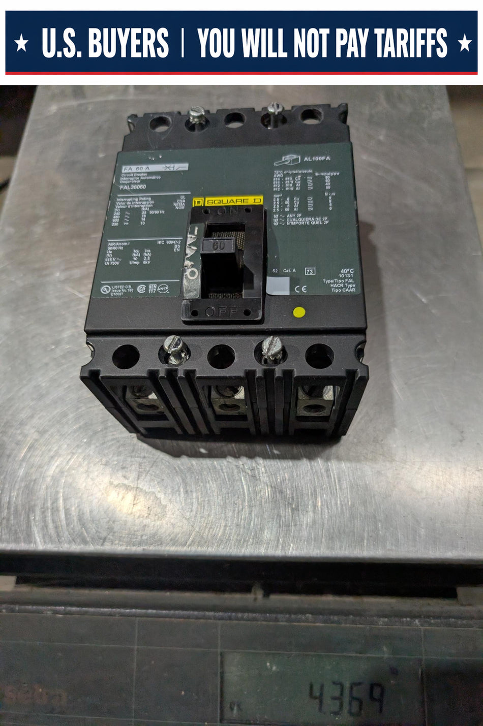 SQUARE D Breaker - FA60A - 60 AMP - 3 Pole - 600V - FAL36060