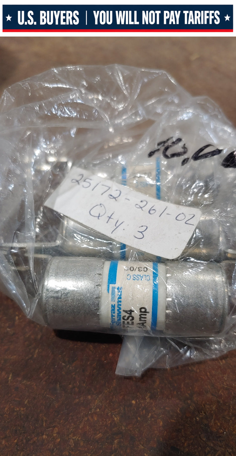 Qty of 3 Mersen FES4 Fast Acting Low Voltage  Fuse, 4 A, 600 VAC, 200 kA Interrupt, Class: C