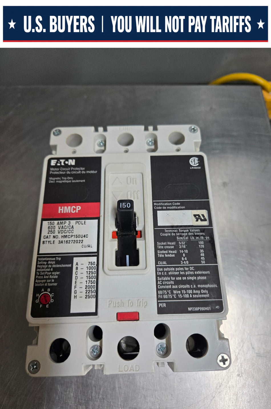 Eaton 150 Amp Breaker HMCP150U4C - 3P - 600V - Used