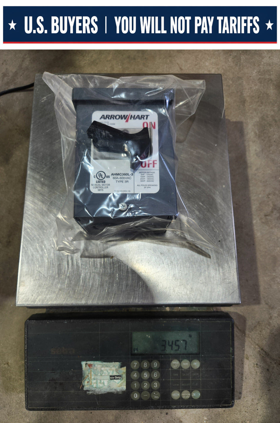 Arrow Hart 60 Amp - 3 poles - 600v - Manual Motor Controller- AHMC360L-3