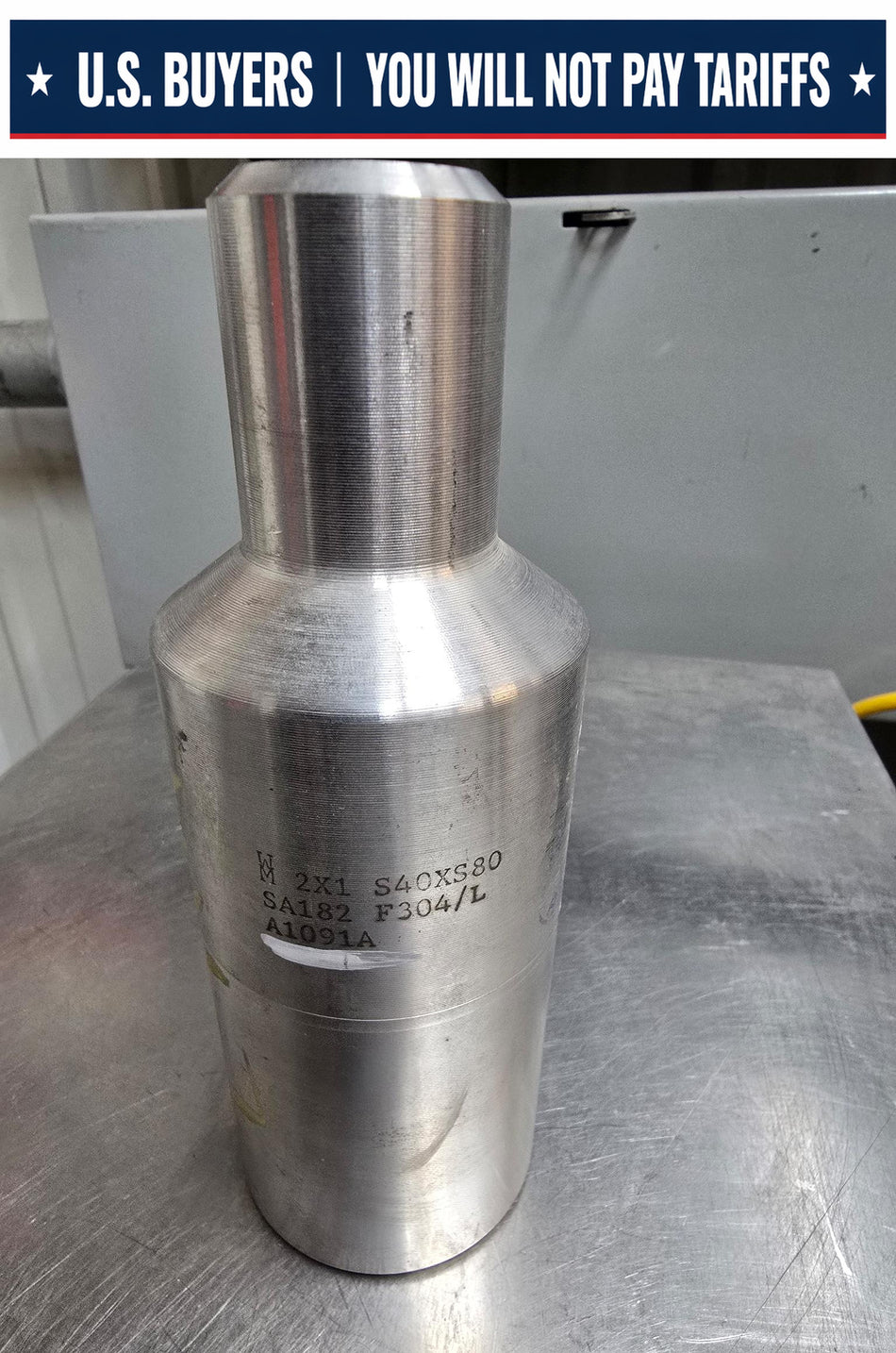WM 2" X 1" Concentric Swage Nipple  2" X 1"  Schedule 40X80  Butt Weld  F304L Stainless Steel  SA 182  A1091A