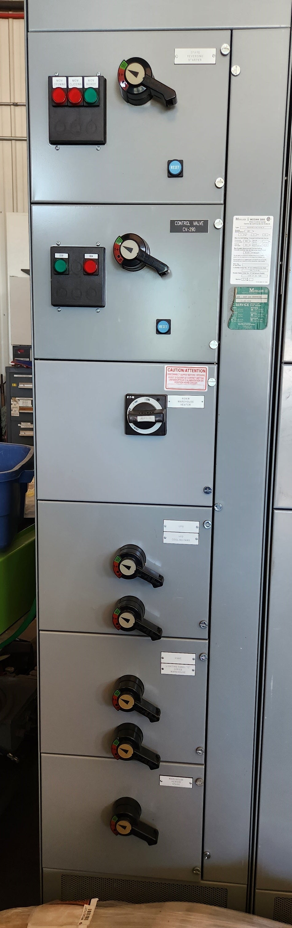 Moeller Modan 3000 MCC Cabinet - 1 Column - 480v, 3 PH, 800A Horizontal, 400A Vertical, 3 Wire, 6 Buckets