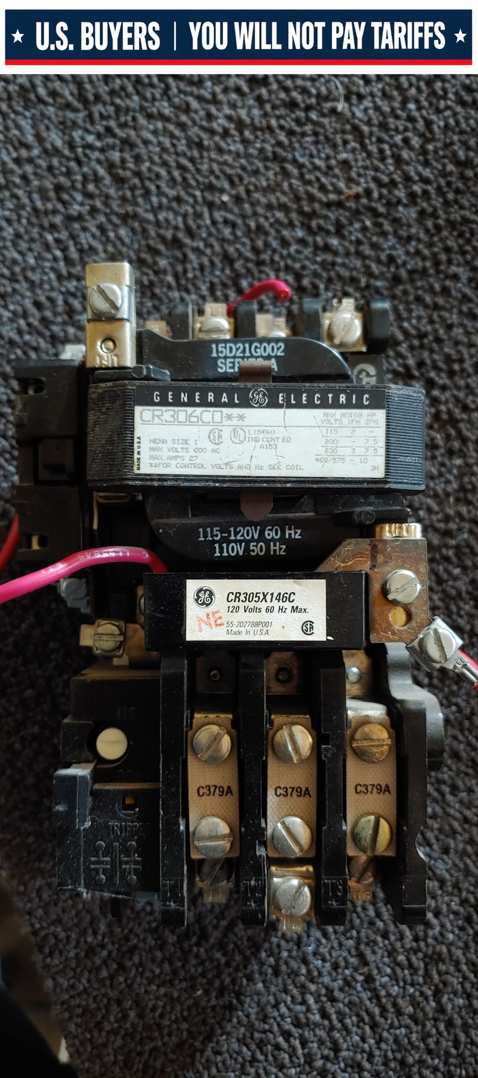 General Electric CR306C0 Magnetic Starter 27A Max "Used"