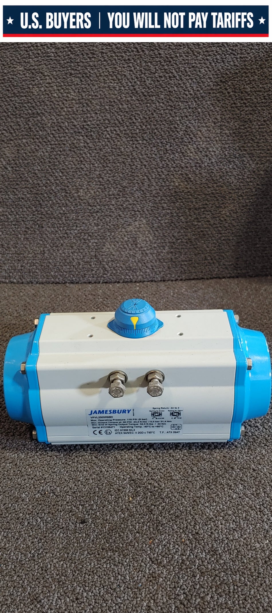 Jamesbury VPVL250SR6BD Pneumatic Valve Actuator