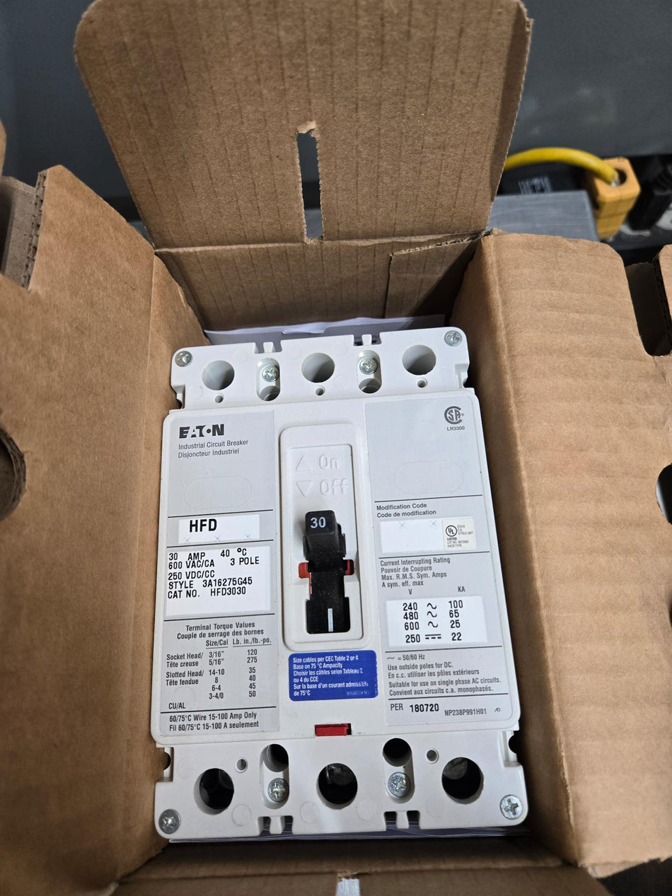 Eaton 30 Amp Breaker HFD3030 - 3P - 600V