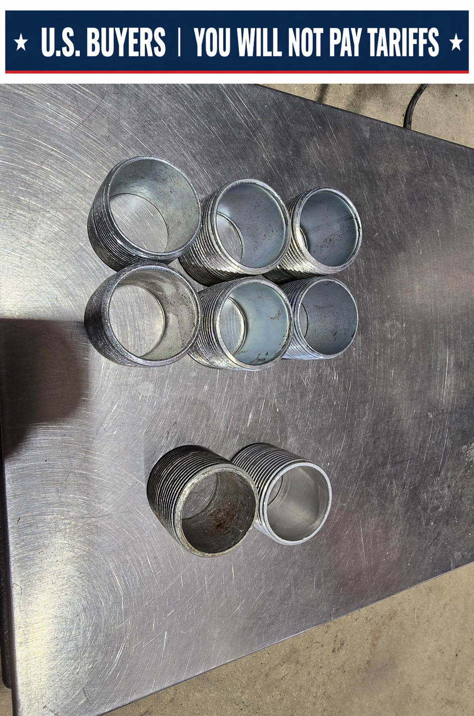 1-1/4" CLOSE RIGID NIPPLE (LOT OF 6 NEW STEEL, 1 USED ,1 ALUMINUM)