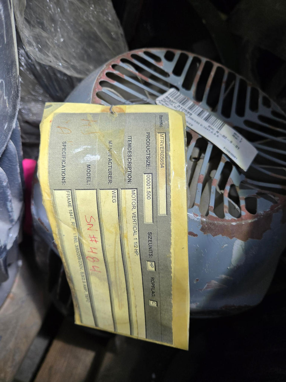 WEG Electric EX Motor 1.5 HP - 208-230/460V- 3PH - 1160 RPM - FR 184T- TEFC EX1 - 484