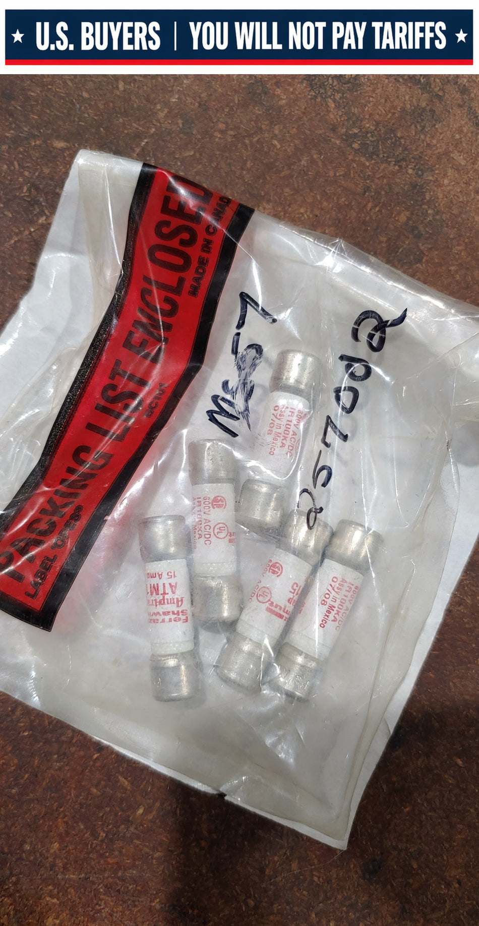 Lot of 5 MERSEN ATM15 15A 600V Amp-Trap® ATM Midget Fast-Acting Fuse