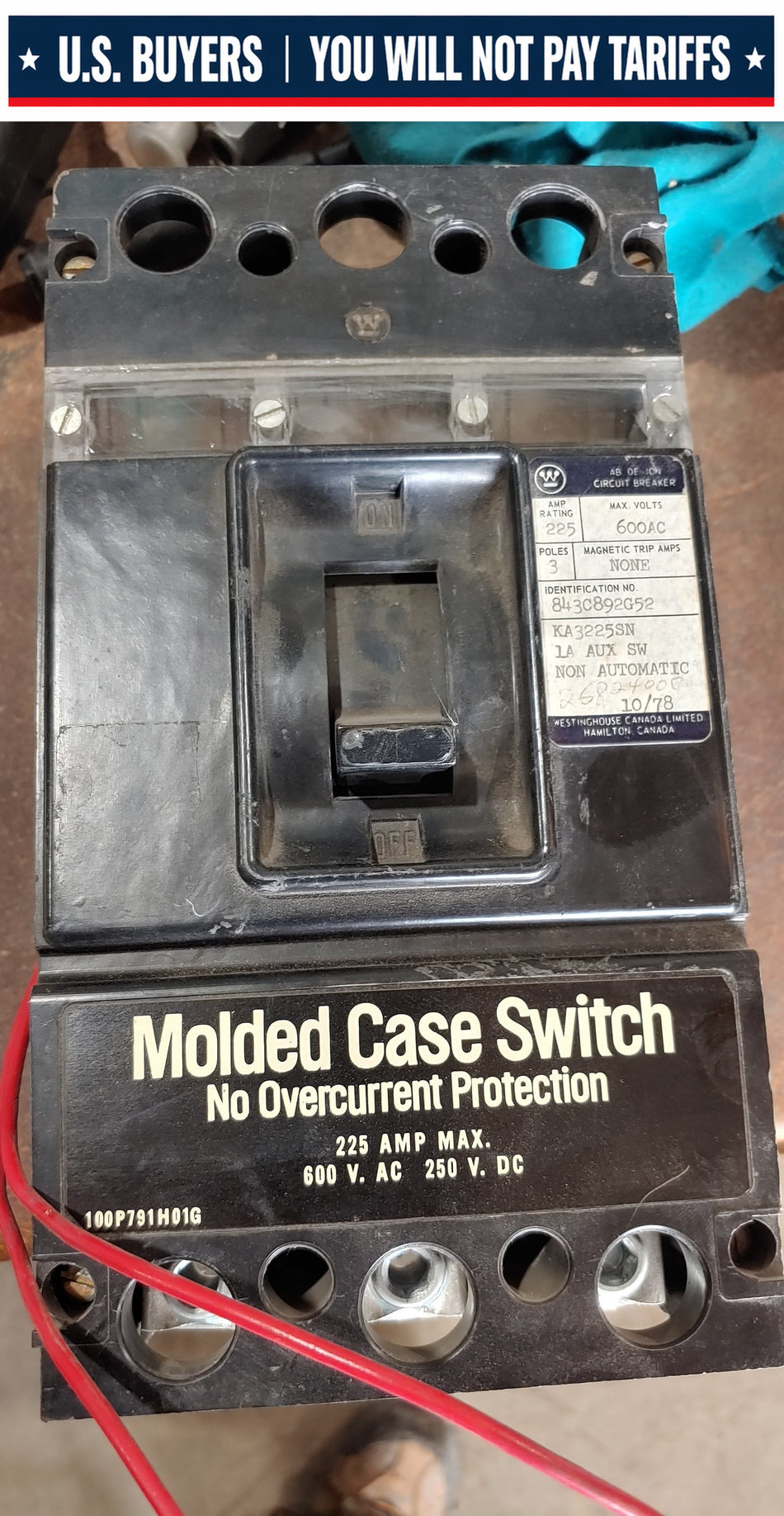 WESTINGHOUSE Cat. No.: KA3225SN 3 pole 600vac Type KA Breaker "Used"