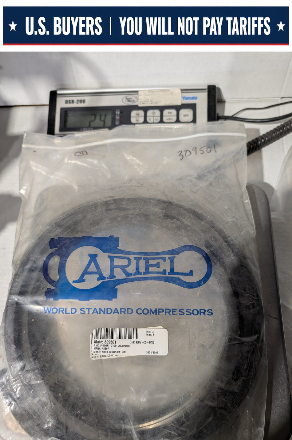 Ariel 10" OD Piston Ring, Unloader - A5807 - New