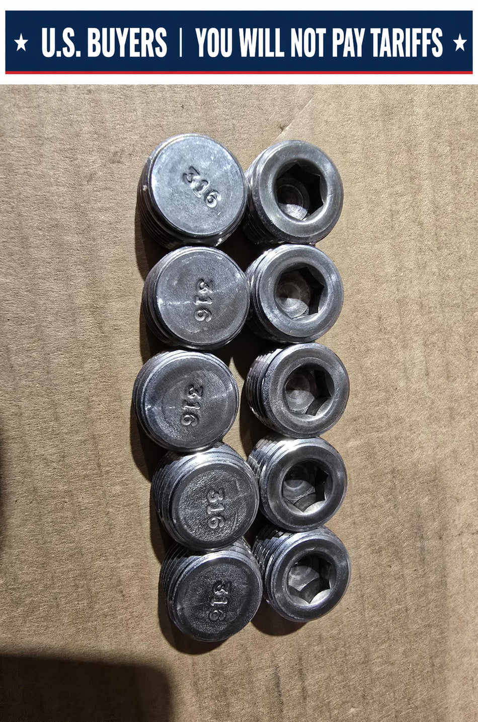 Plug, 1/2" National Pipe Thread, 316 Stainless Steel, Allen (LOT OF 10)