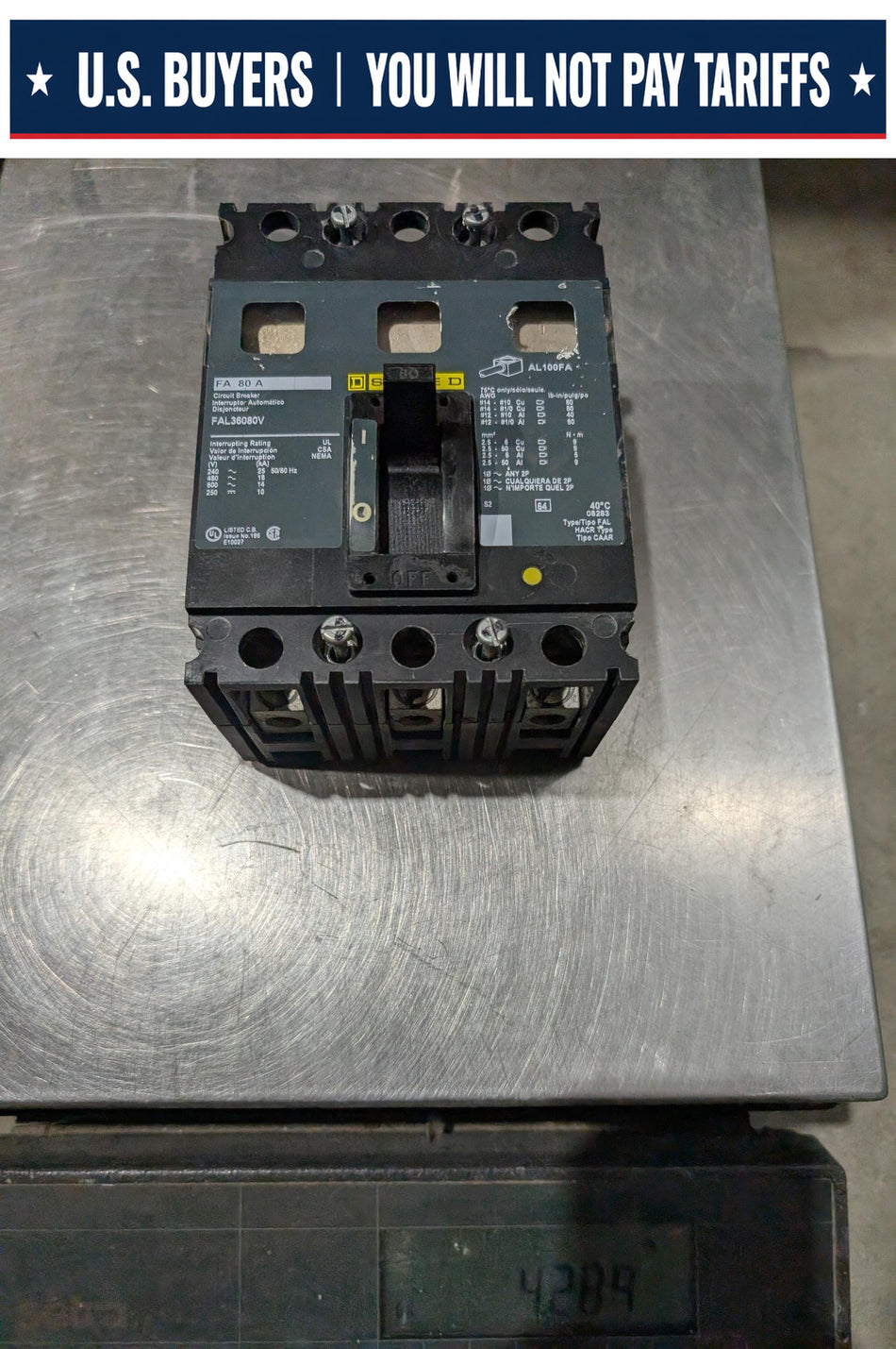 SQUARE D Breaker - FA80A - 80 AMP - 3 Pole - 600V - FAL36080V