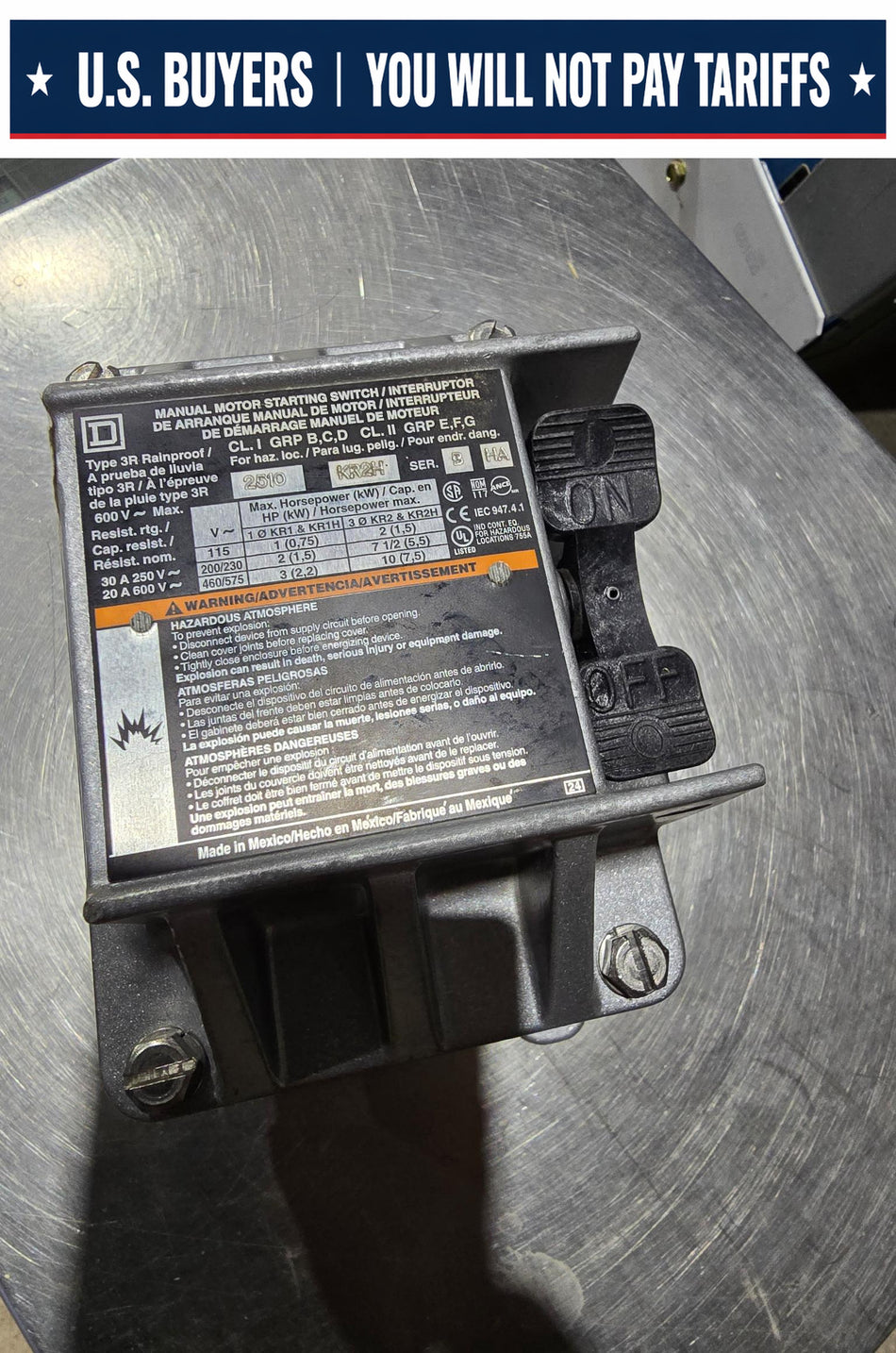 Square D - 2510-KR2H, HA, Manual Motor Starter Ser B