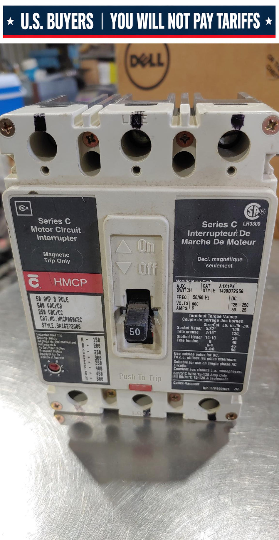 Cutler Hammer HMCP050K2C 50A Breaker (used)