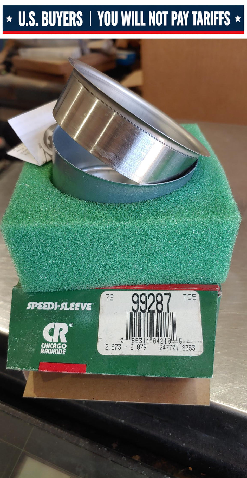 CR 99287 S Sleeve Wear/Speedi Sleeve, 2-7/8 in ID x 3.219 in OD x 0.938 in W, 2.873 to 2.88 in Dia Shaft