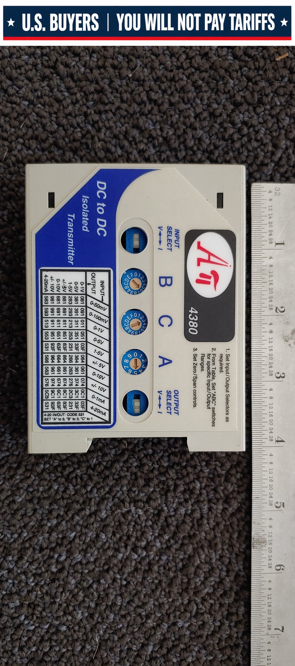 Absolute Process Instruments API 4380 DIn DC to DC Isolated Transmitter