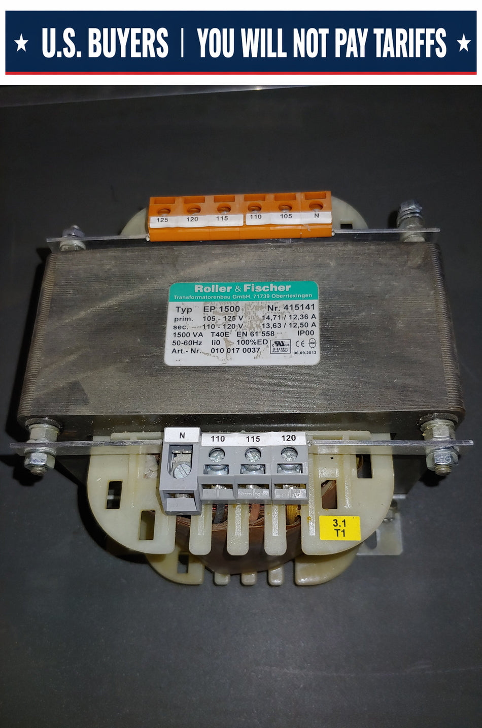 Roller & Fischer Transformer 1500 VA 105-125V to 110/120 V