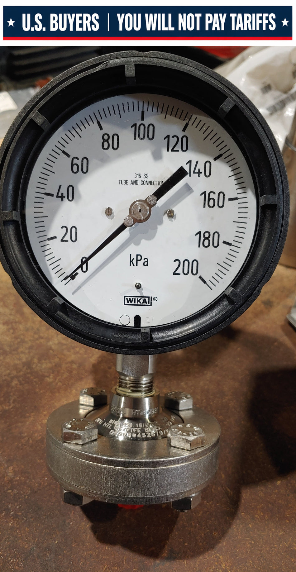 Wika Pressure Guage 232.34 4.5"  0 to 200kPa WITH Diaphragm seal with threaded connection P/N:9838562