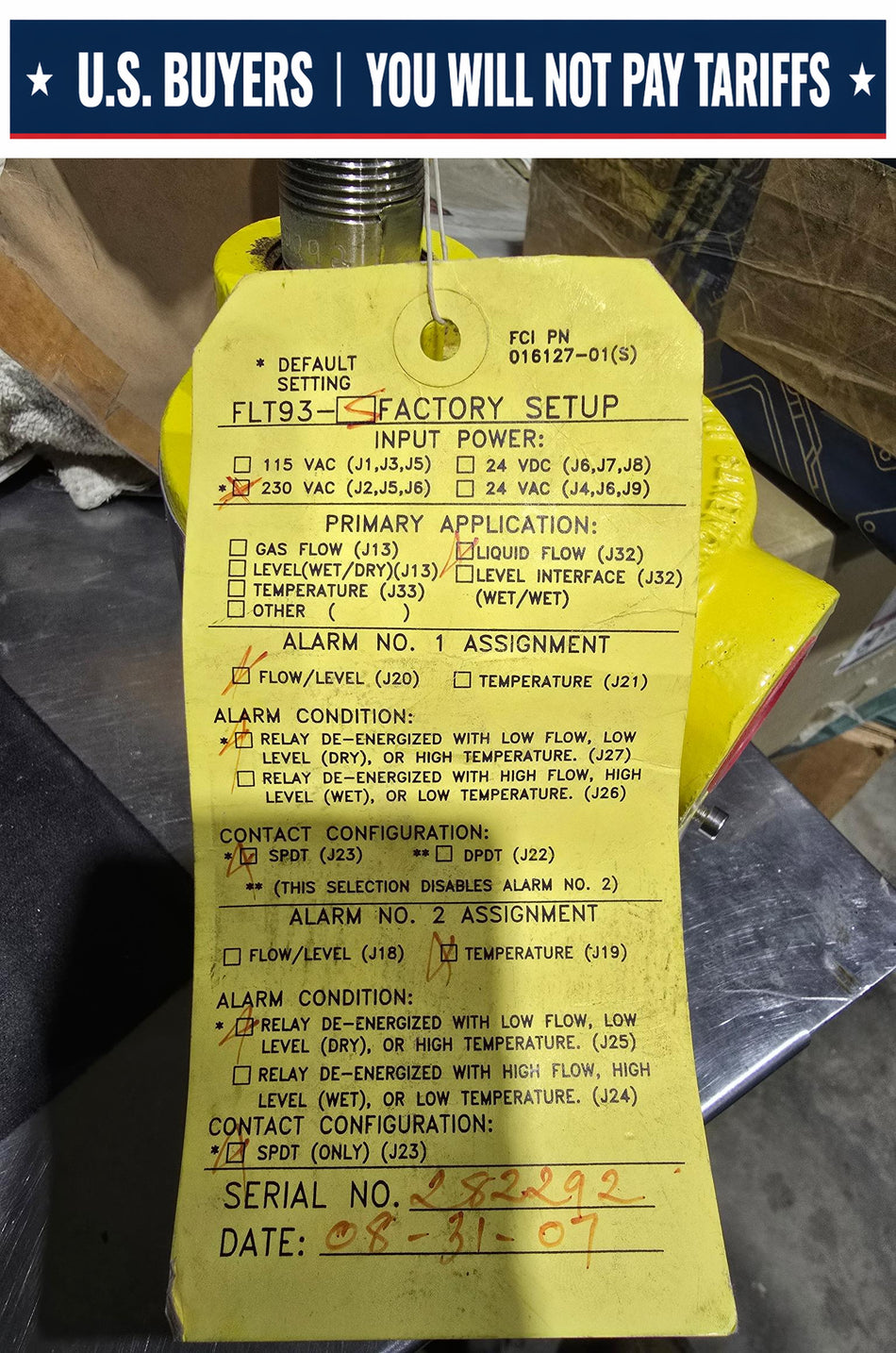 FCI flt93s-4b-1a103c-1b000-00 Thermal Flow Switch 4" insertion length 3/4npt (Used Surplus one probe has slight bend See Picture)