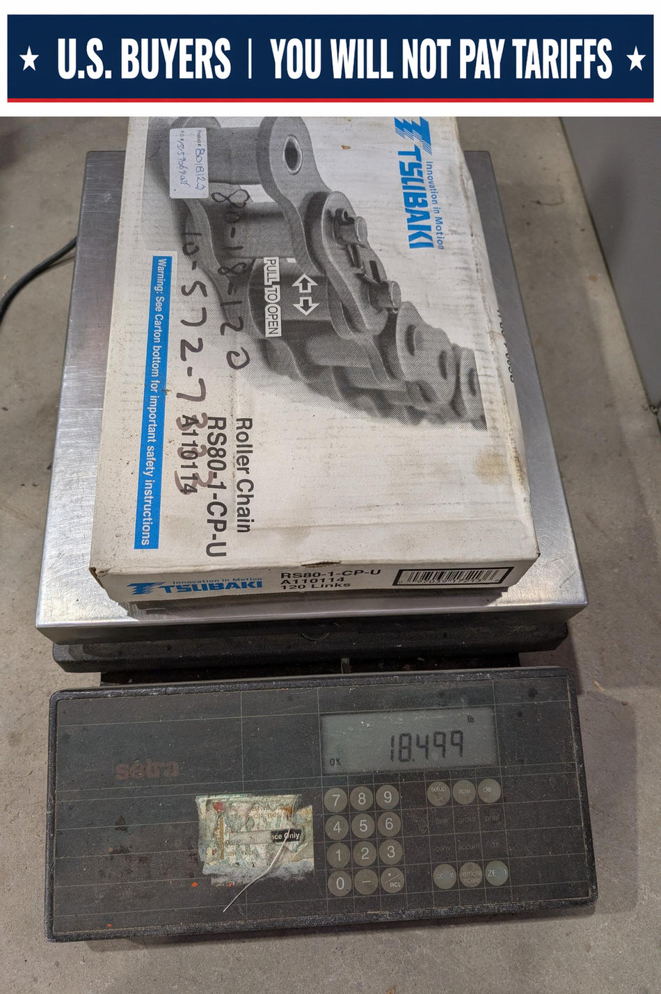 TSUBAKI Roller Chain RS80-1-CP-U -8018120 - 10 FT - A110114- New