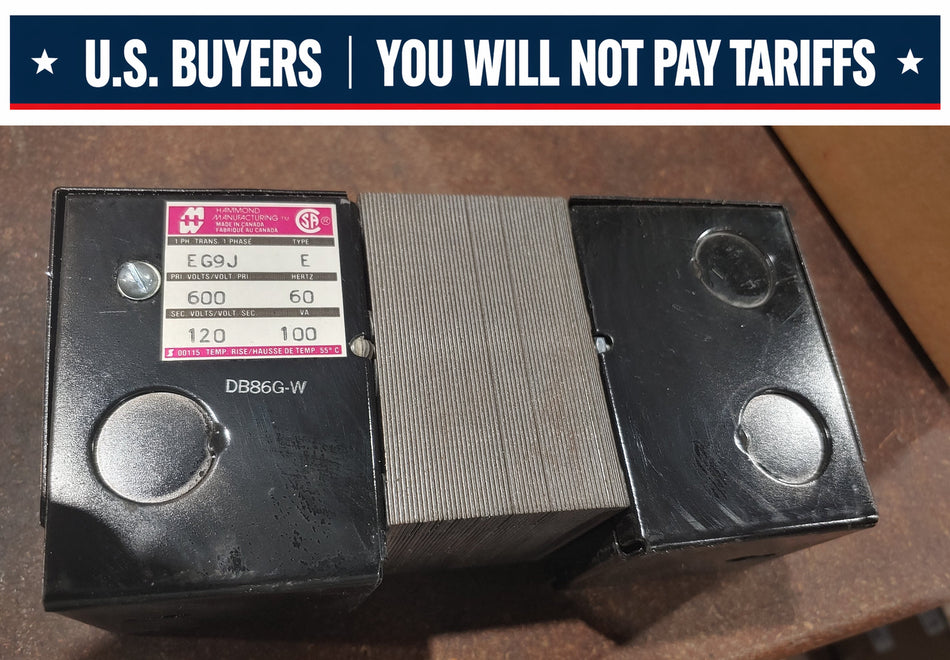 HAMMOND EG9J 100VA CONTROL TRANSFORMER PRI:600V SEC:120V 60Hz