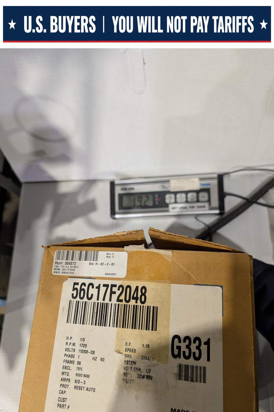 Marathon Electric Motor - G331- 1/3 Hp - 1725 RPM - 115V/208-230V - 1 Phase - Fr: 56 - Hz 60