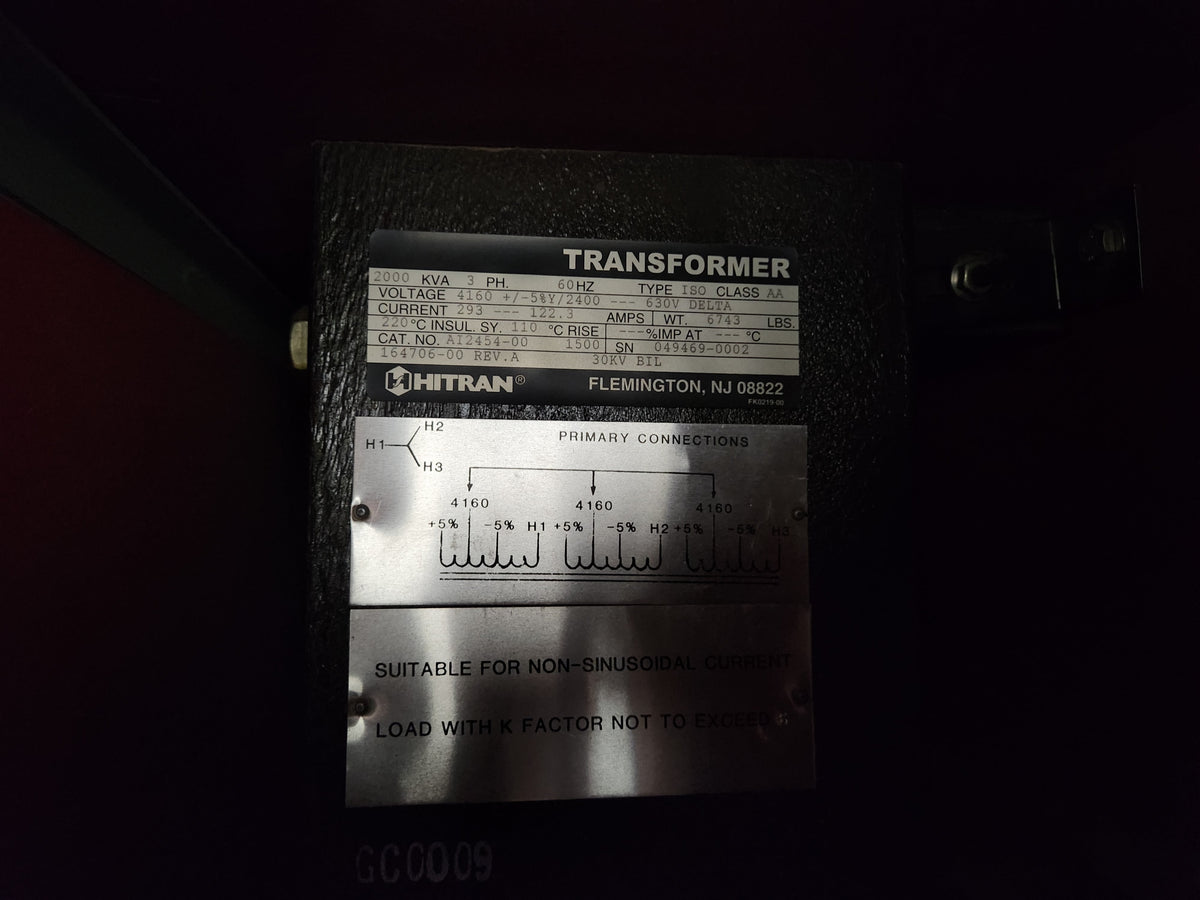 Hitran 2000 KVA - 4160Y/2400 V - 630V Delta Dry Type Isolation Transfo ...
