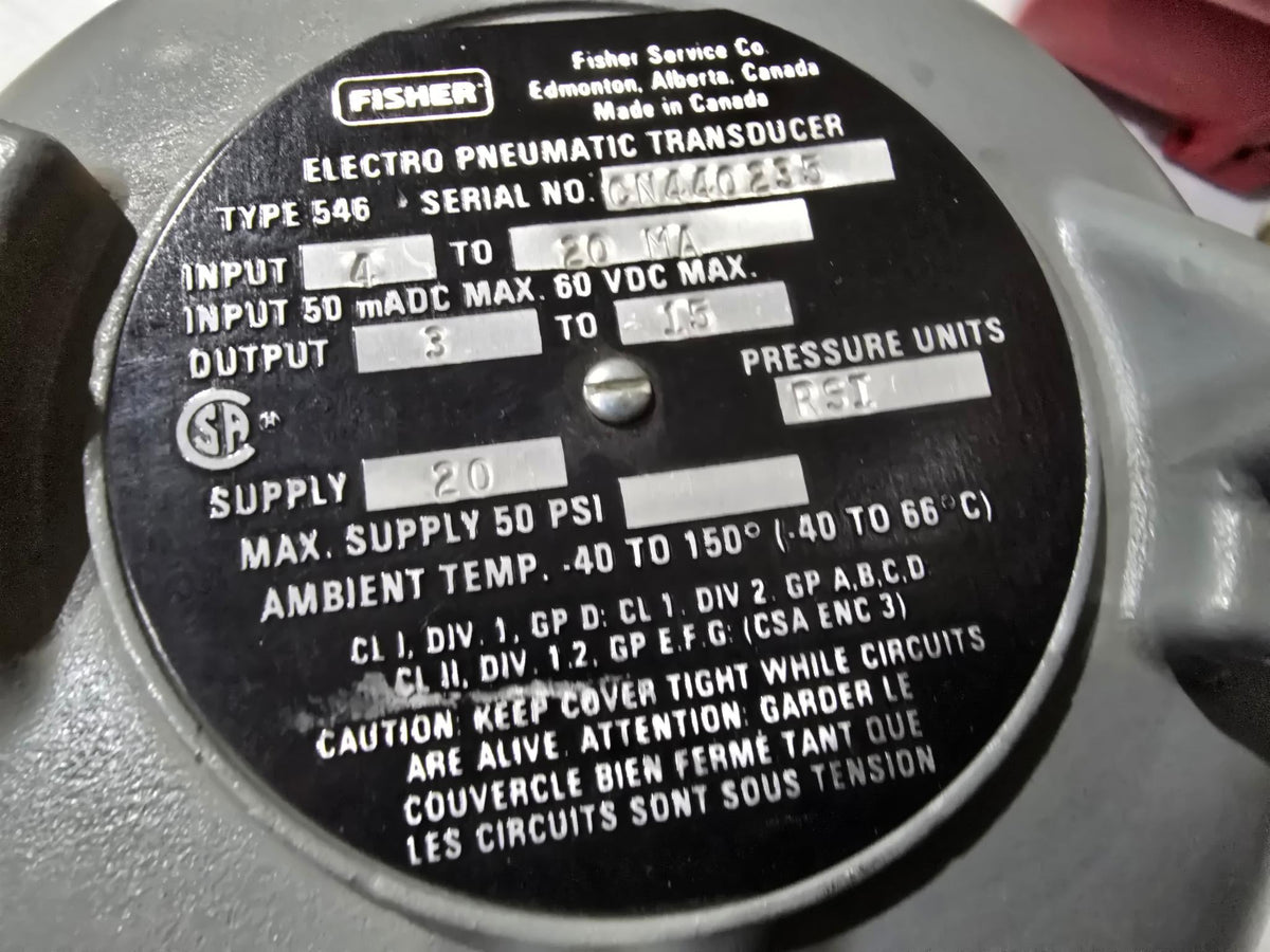Fisher 546 Electro-pneumatic Transducer 3-15psi 4-20MA (REFURBISHED) N ...