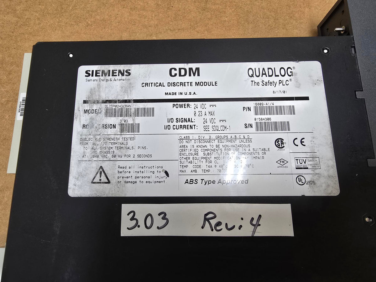 Discreet Module SIEMENS QLCDM024DCBAN QUADLOG, ROM VERSION: 3.03 , REV: 4 , CDM CRITIC ...