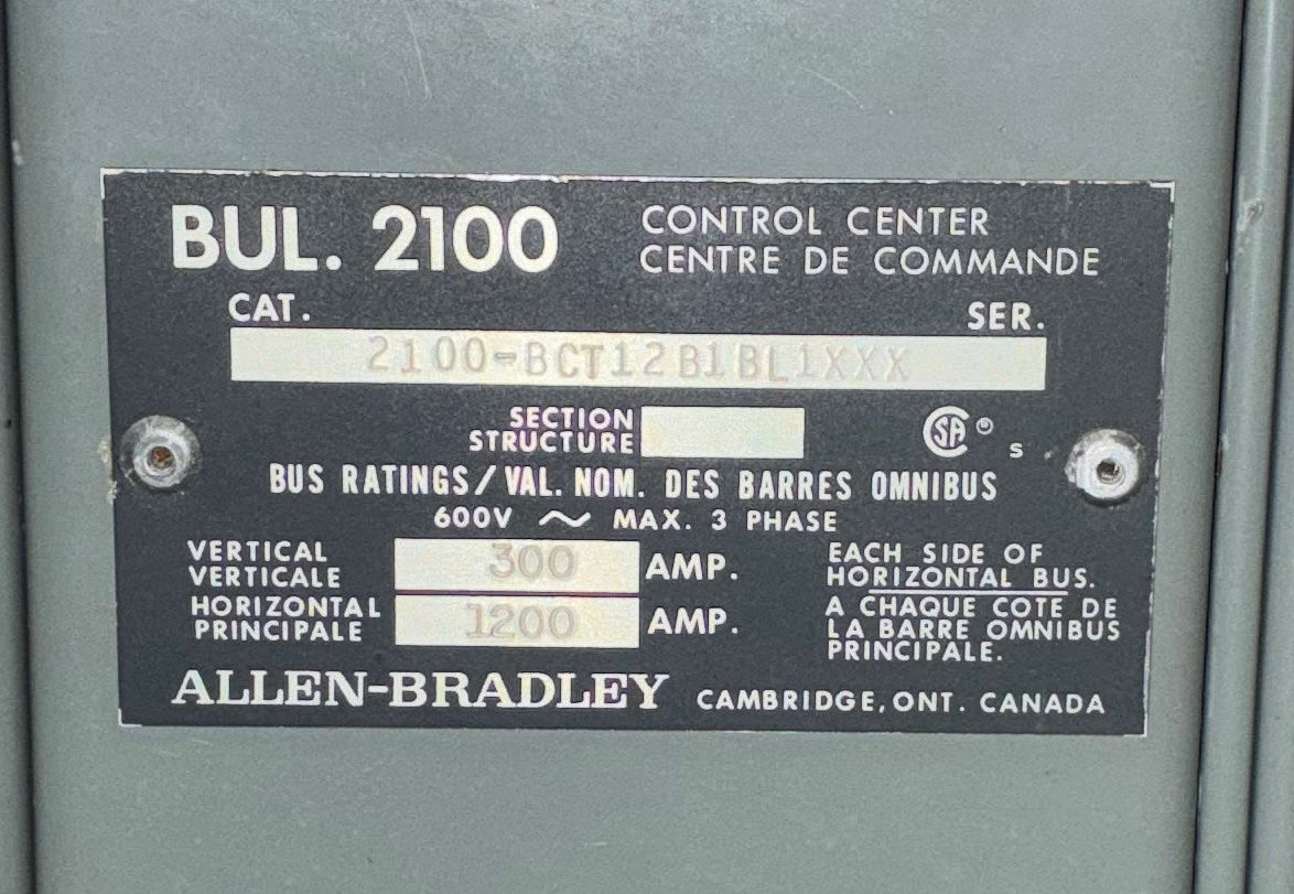 Allen-Bradley Bulletin 2100 MCC HZ1 - 600 V, 1200 A Bus