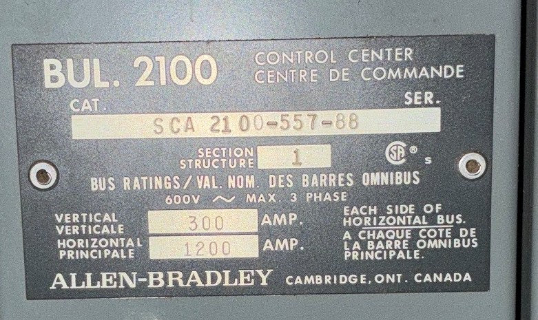 Allen-Bradley CENTERLINE 2100 MCC S2 - 600 V, 1200 A - SCA 2100-557-88