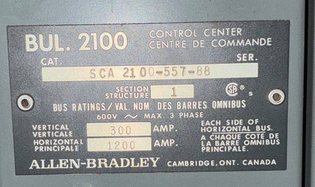 Allen-Bradley CENTERLINE 2100 MCC S2 - 600 V, 1200 A - SCA 2100-557-88