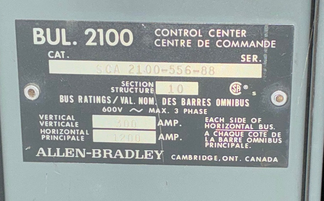 Allen-Bradley CENTERLINE 2100 MCC S1 - 600 V, 1200 A - SCA 2100-556-88