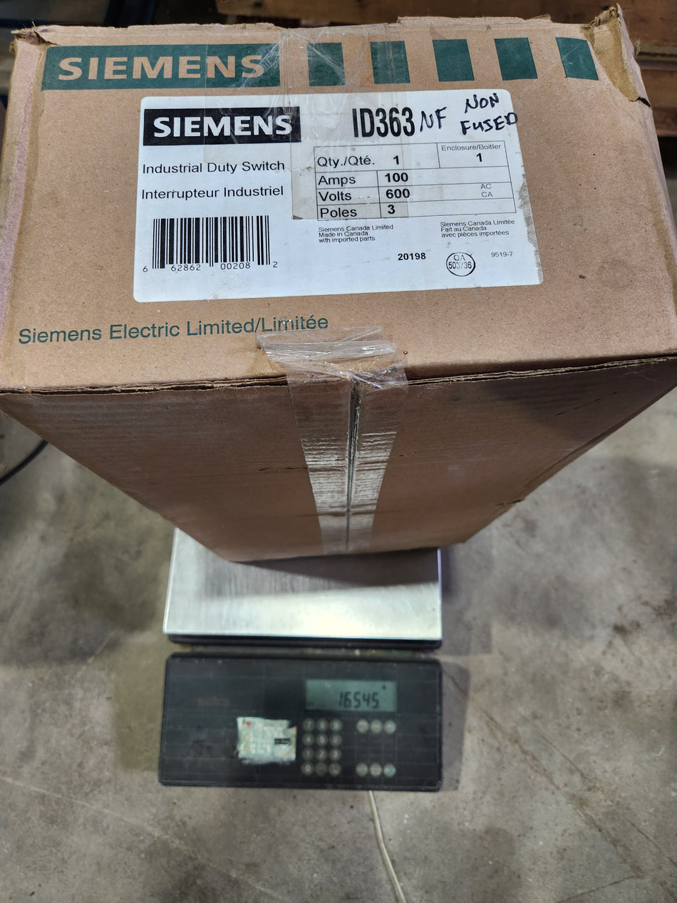 Siemens Industrial Duty Switch Non-Fused - 100 Amp - 3 poles - 600v - ID363