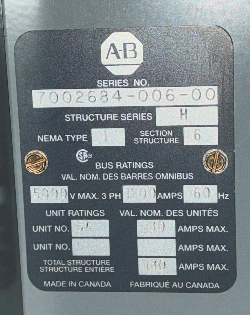 BABCO HVS-1 / Allen-Bradley CENTERLINE MCC Lineup, 2400 V, 1200 A