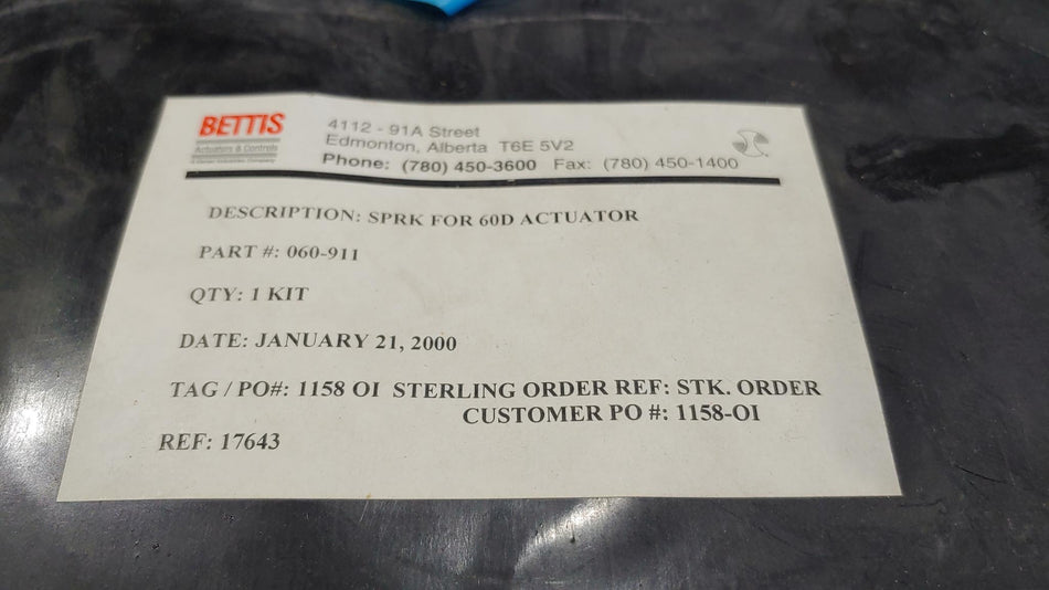 Actuator Repair Kit  #060-911 SPRK-60D