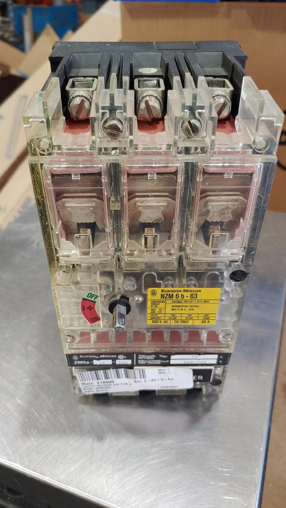 KLOCKNER-MOELLER  3 Pole Circuit Breaker NZM 6B-63 (USED) ZM6a-30-500