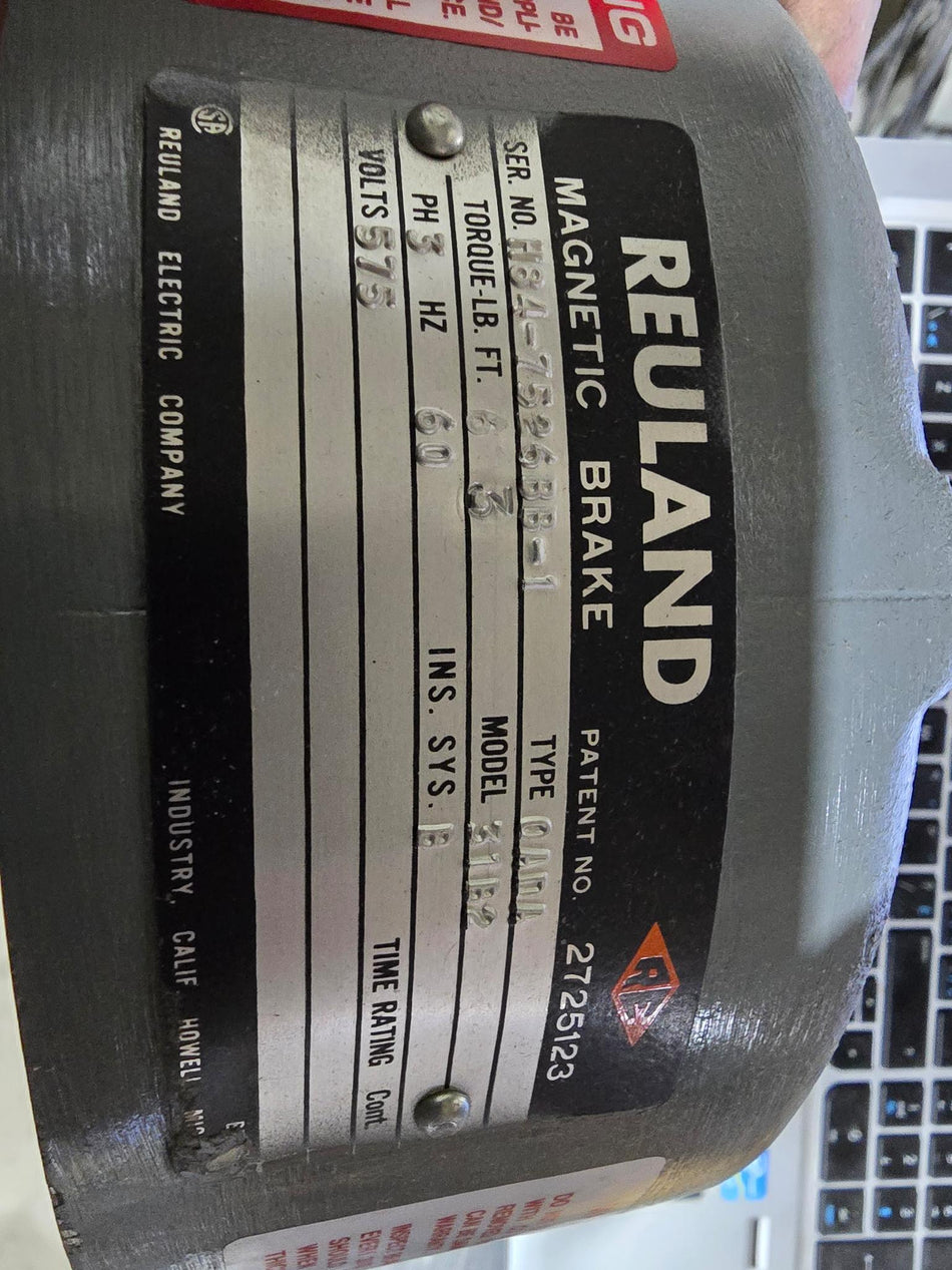 REULAND MAGNETIC BRAKE 31B2 TYPE:OADA 3FT LB 575V 60HZ