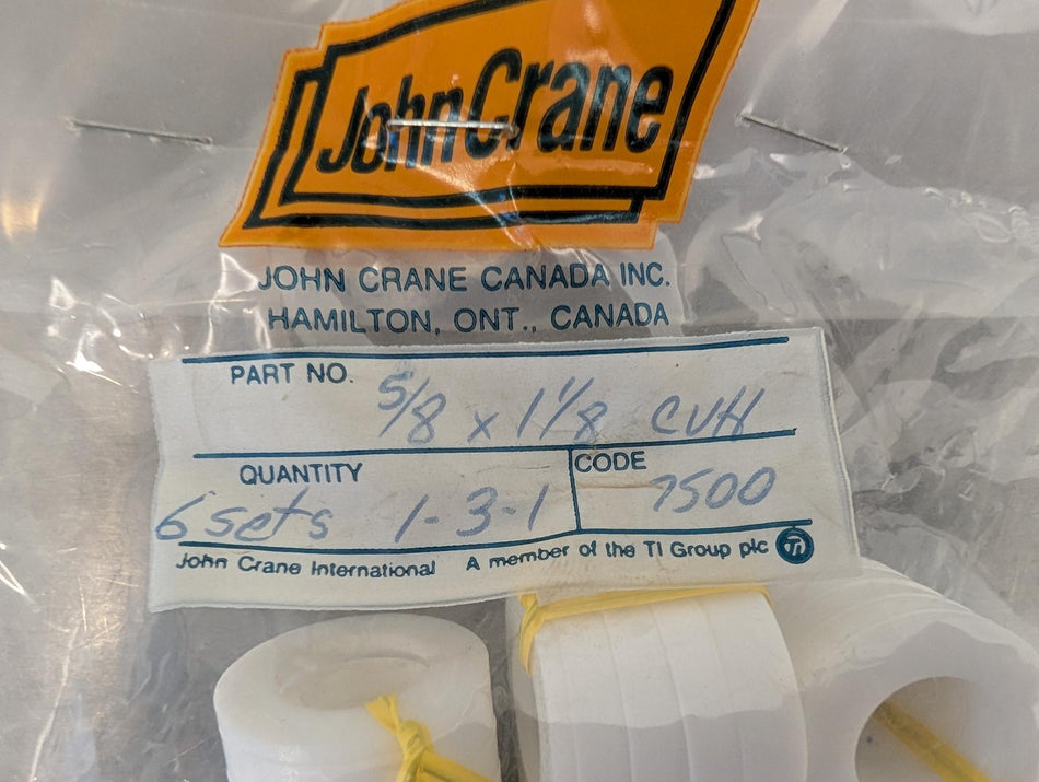 John Crane - 6 x SETS TEFLON PUMP CVH SER PACKING 0.62 x 1.12 Inch Dia. - 7500 - NEW