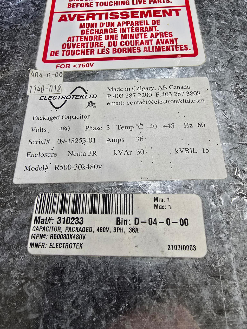 ELECTROTEK R500 Packaged Capacitor R500-30K480V