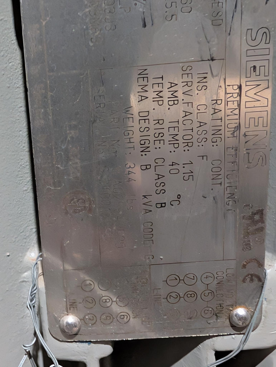 Siemen Electric Motor 20 HP - RGZVILESD - PE-21 Plus - 256LP - 3 - 1755 RPM - 230/460v