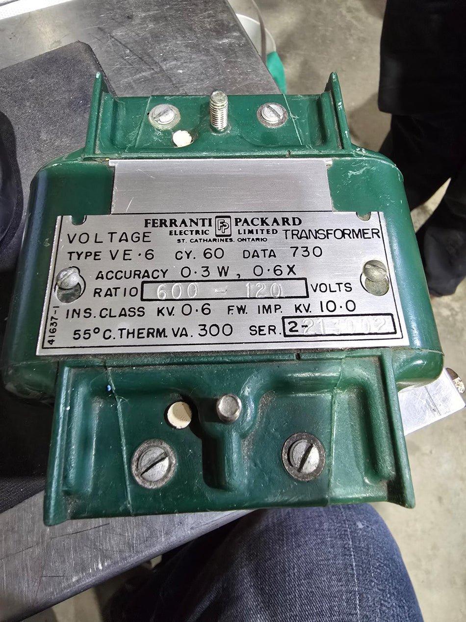 FERRANTI PACKARD TYPE VE-6 600V TO 120V 300VA CONTROL TRANSFORMER (USED TESTED)