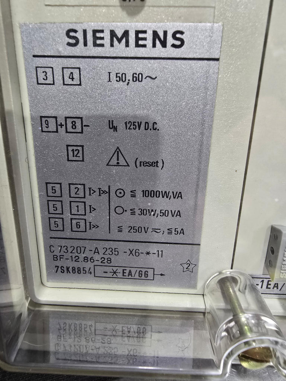 SIEMENS 7SK8854 OVER CURRENT RELAY 7SK8854-1EA/66, BF-12.86-28