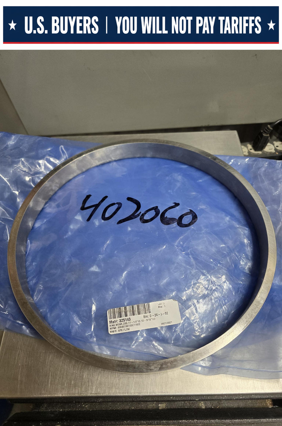 SPX FLOW WEAR RING CARBON STEEL CSG 11.5" ID X 12-3/16 OD MPN#:806B0199100E11602 31532