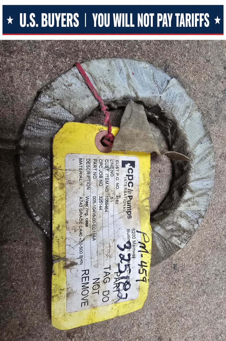 CPC PUMPS 005-10416-00-EC11AA WEAR RING CASE A473 GRADE  CA40 450-500 BHN  APPROX 3.75" ID X 5.75" OD x 3/4" DEEP