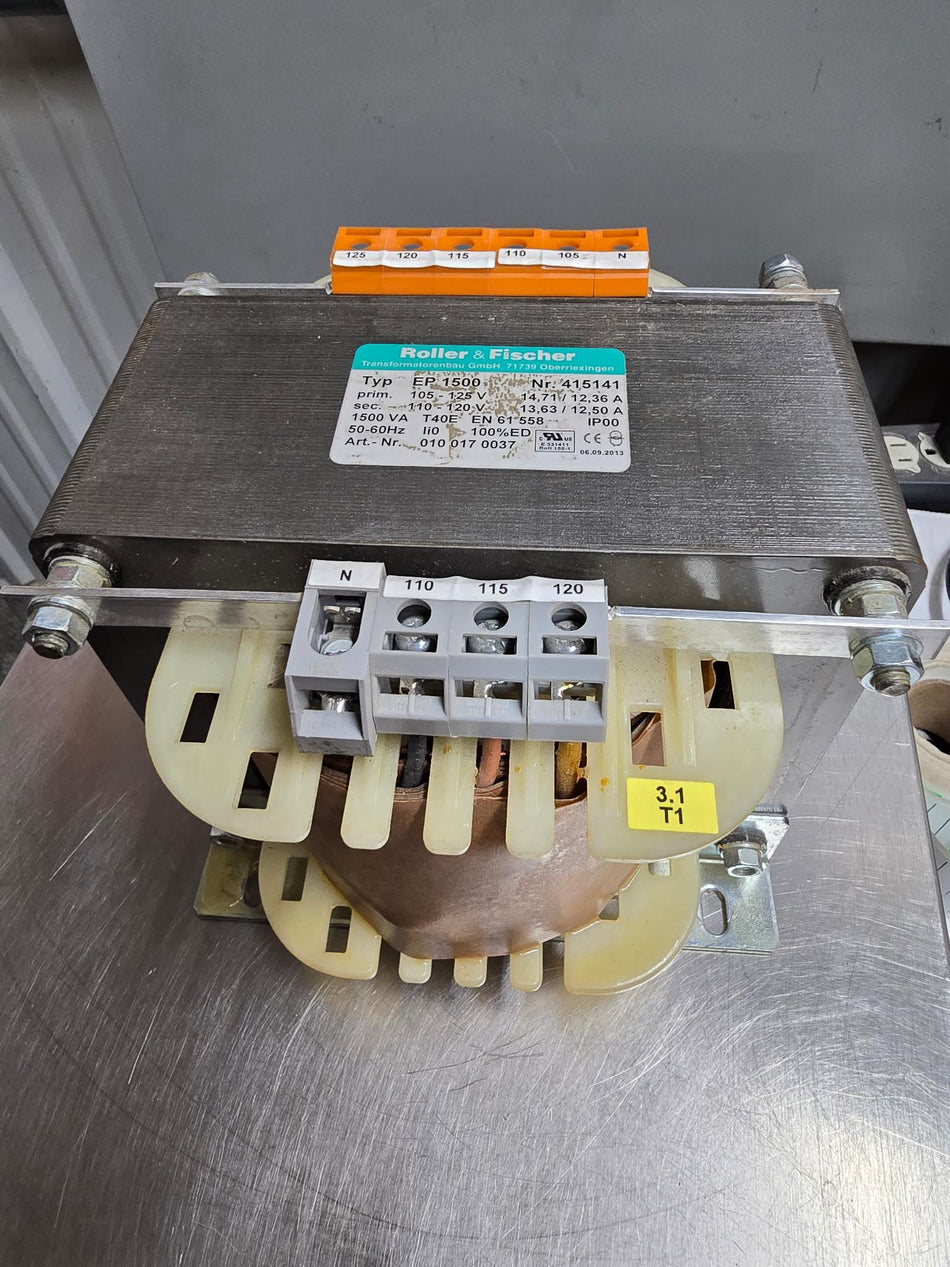 Roller and Fischer EP 1500 transformer, PRIMARY: 105-125V, SECONDARY: 110-120V, 1500VA 50-60Hz