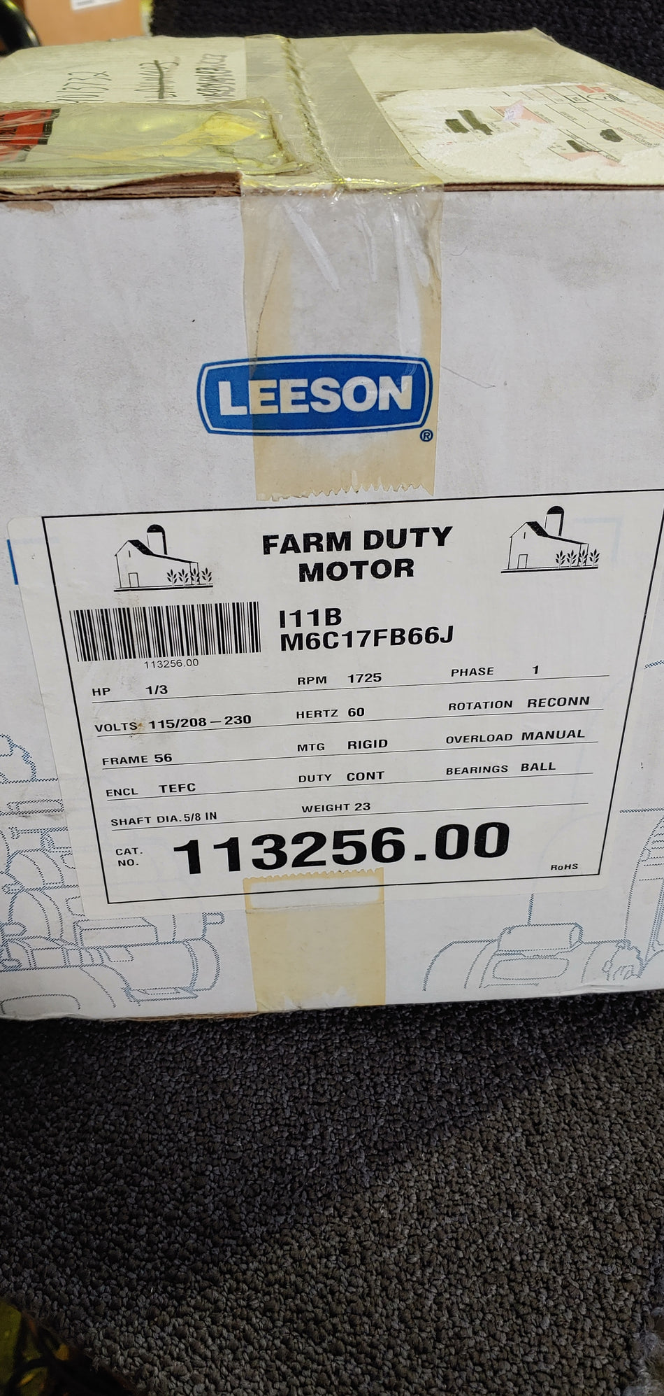 Leeson 113256.00 , M6C17FB66J Single Phase  Farm Duty Motor