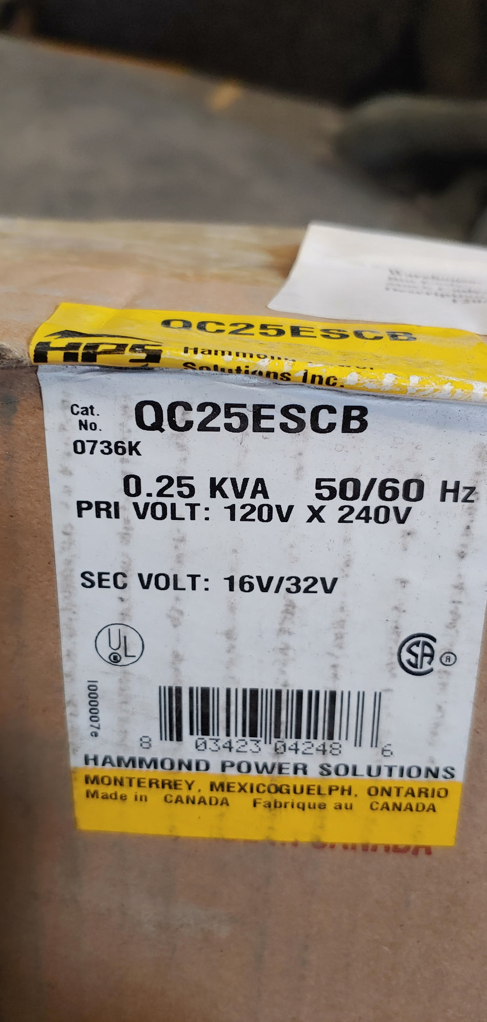 Hammond QC25ESCB  0.25kva Power Transformer Pri Volt:120v-240v Sec Volt:16v/32v