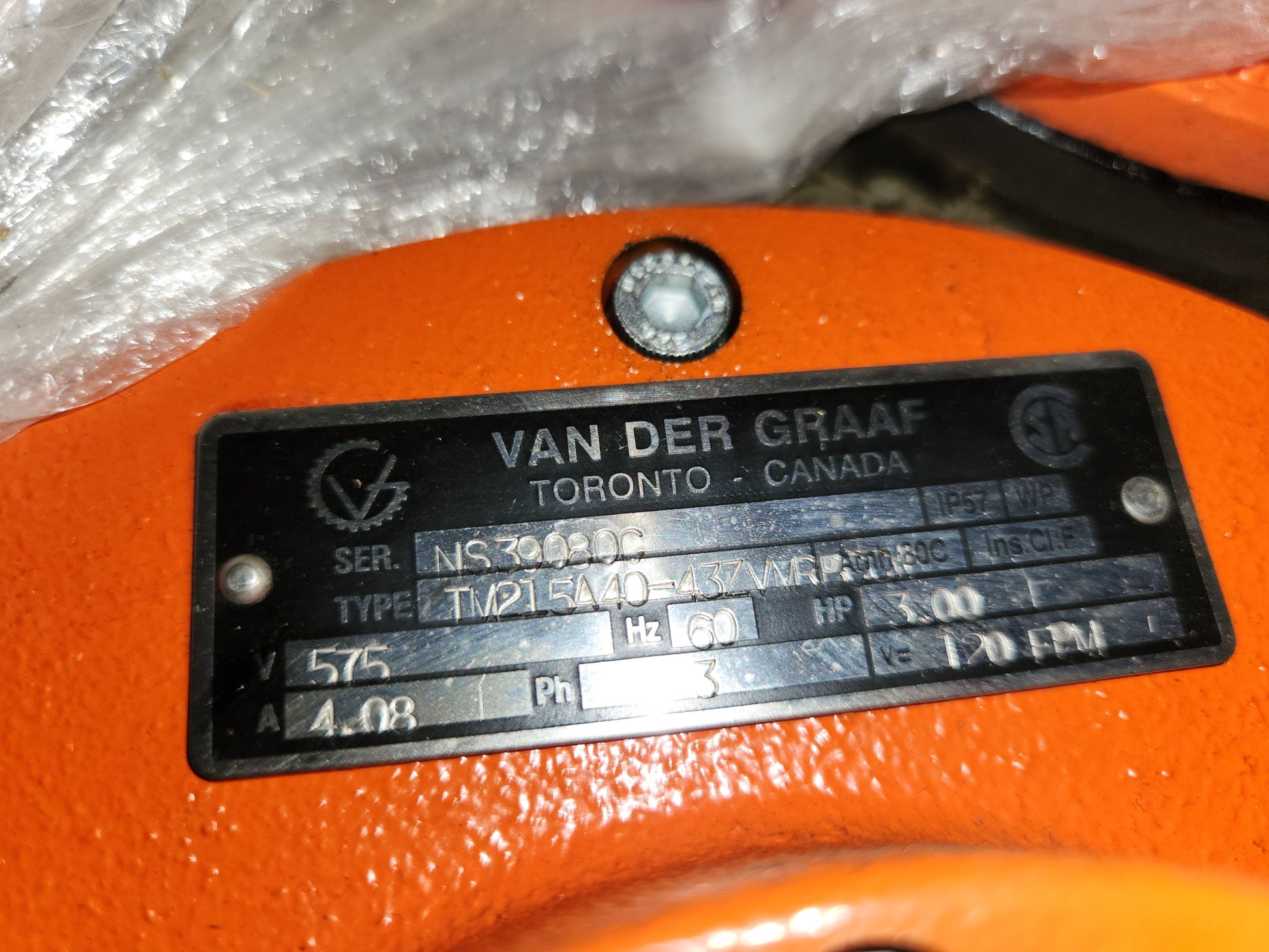 Van Der Graaf Drum Motor (Powered Conveyor Head Pulley) 3.00 HP 57